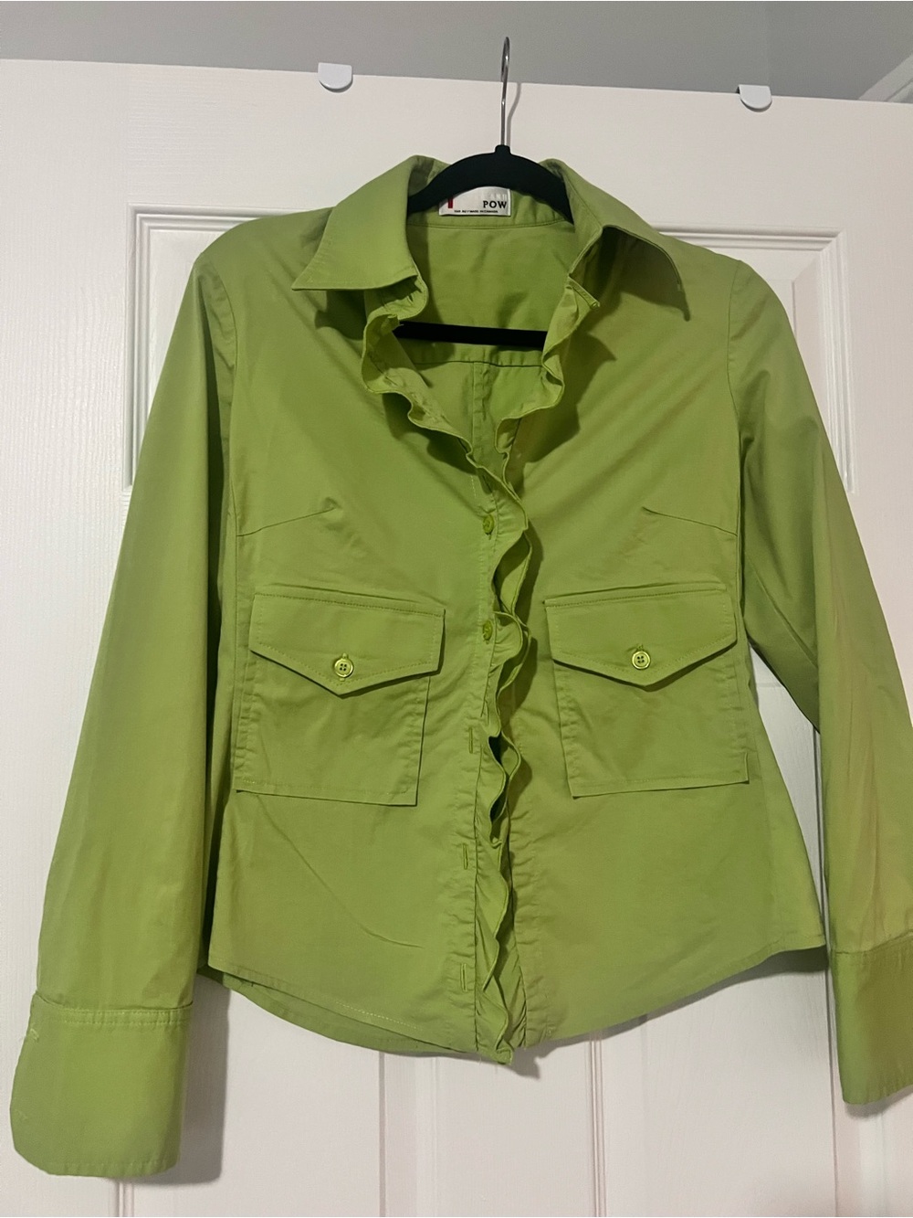 Andy Thè- Anh Green Ruffle-Front shirt